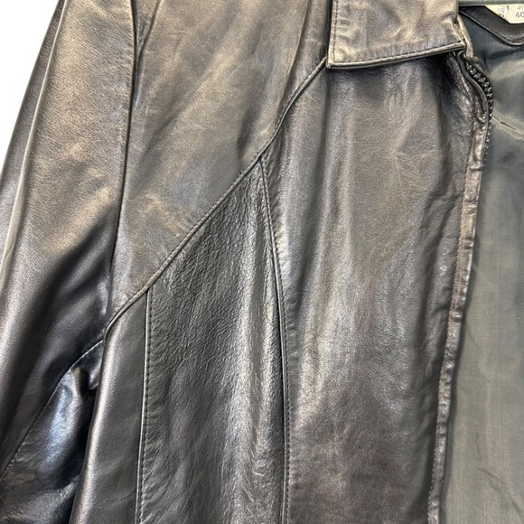VTG 70’s Bermans Black 100% Leather Motorcycle Jacket Womens 40L - Picture 5 of 7